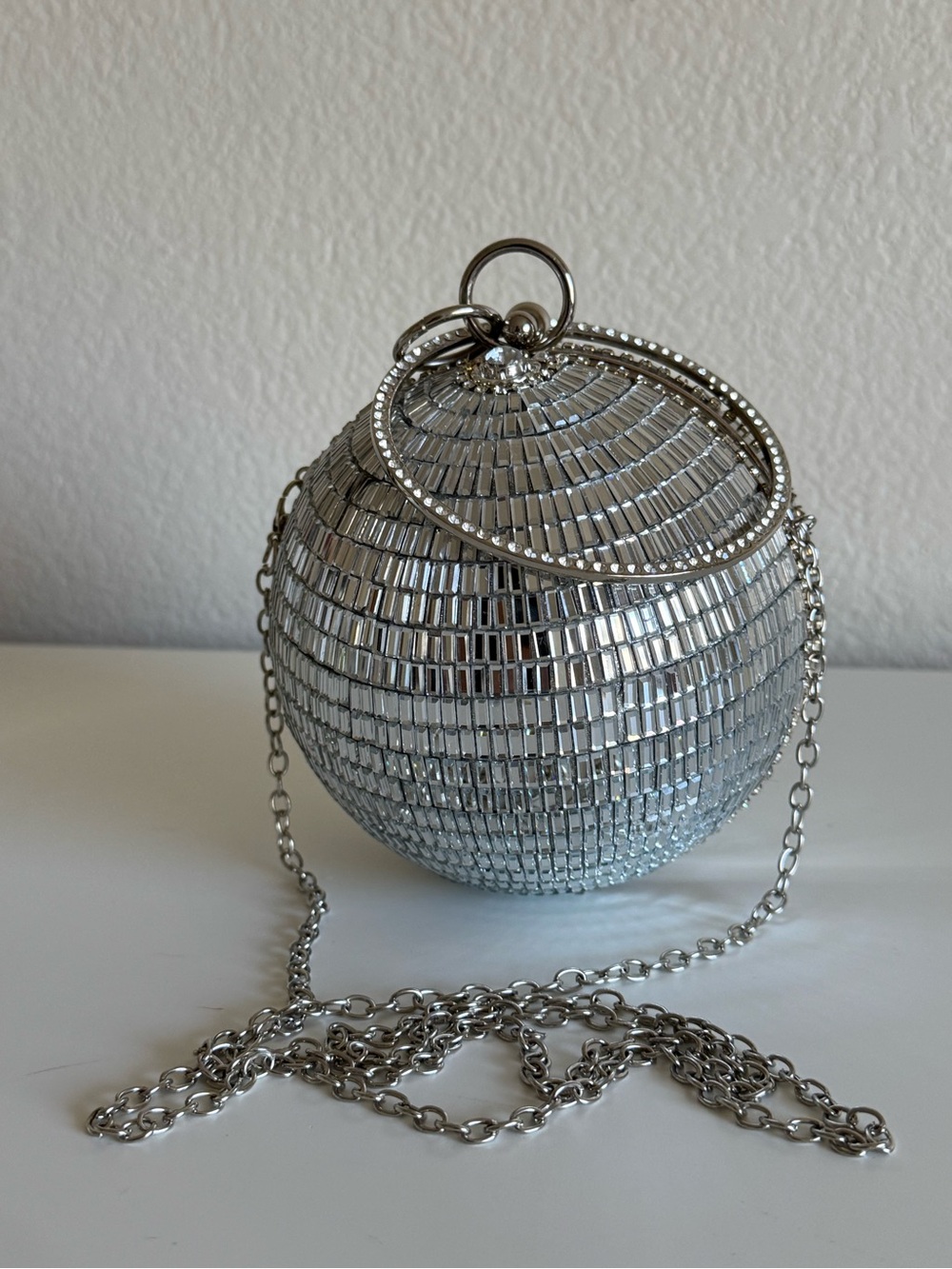 Silver Disco Ball Evening Bag - Women's Chain Clutch